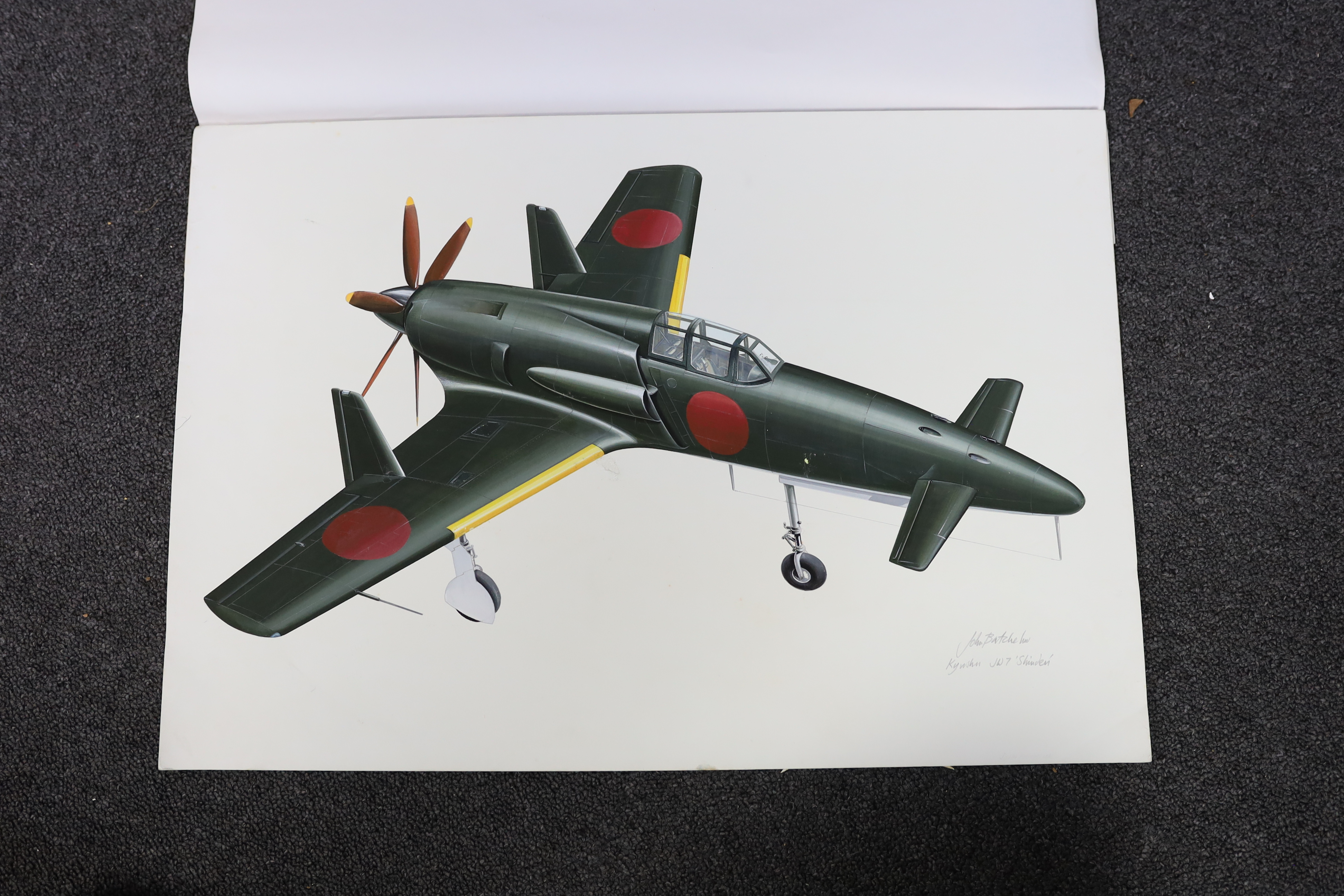 John Henry Batchelor MBE (1936-2019), Military aviation subjects, gouache, watercolour and pencil (7), largest 37 x 43cm, unframed, Please note this lot attracts an additional import tax of 5% on the hammer price